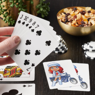 Sassy Biker Girl mit Rotem Haar und Motorrad Spielkarten