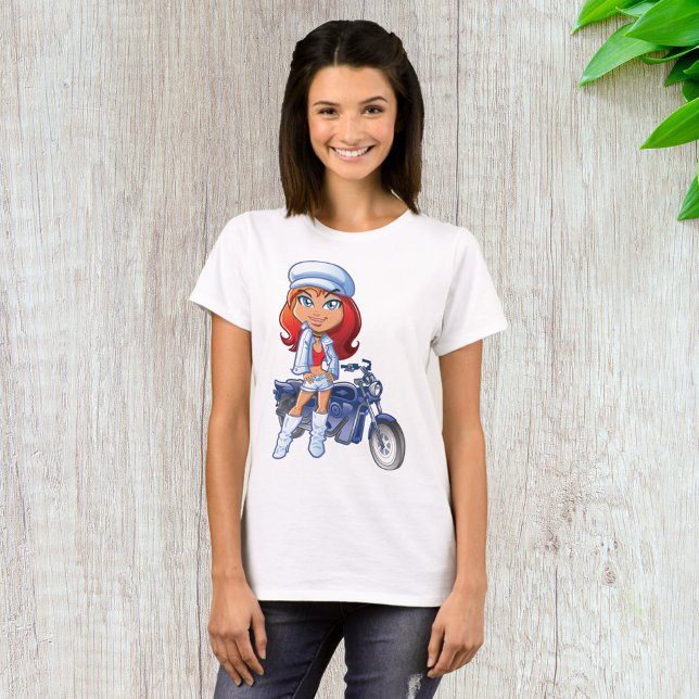 Sassy Biker Girl mit Rotem Haar und Motorrad T-Shirt (Von Creator hochgeladen)