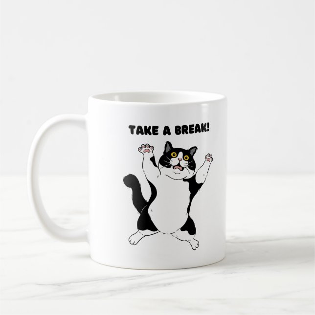 Sassy Black Cat Coffee Mug – Take a Break Reminder (Gauche)
