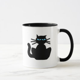 Sassy Black Cat mit Blue Eyes Cartoon Tasse