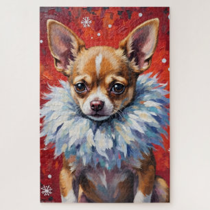 Sassy Chihuahua-Hund in flauschigem Winterfellkrag