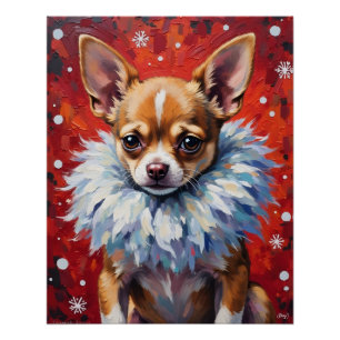 Sassy Chihuahua-Hund in flauschigem Winterfellkrag Poster