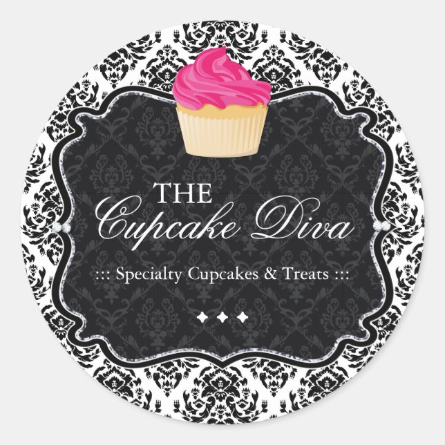 Sassy Damask Cupcake - Verpackungsaufkleber Runder Aufkleber (Vorderseite)