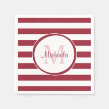 Sassy Deep Red Even Stripes mit Name und Monogramm
