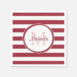 Sassy Deep Red Even Stripes mit Name und Monogramm Serviette