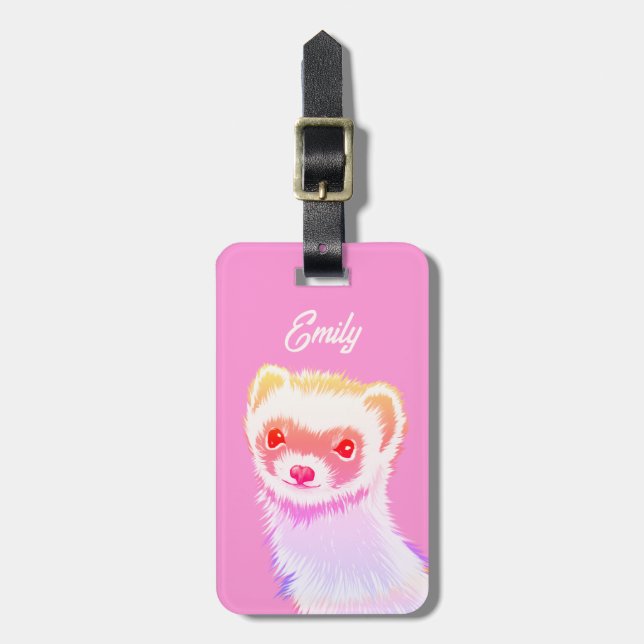 Sassy Ferret in Regenbogenfarben Gepäckanhänger (Vorderseite vertikal)