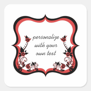 Sassy Floral Frame Square Sticker, Rot Quadratischer Aufkleber