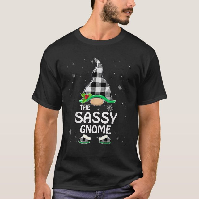 Sassy Gnome Buffalo Plaid Matching Family Group Ch T-Shirt (Vorderseite)