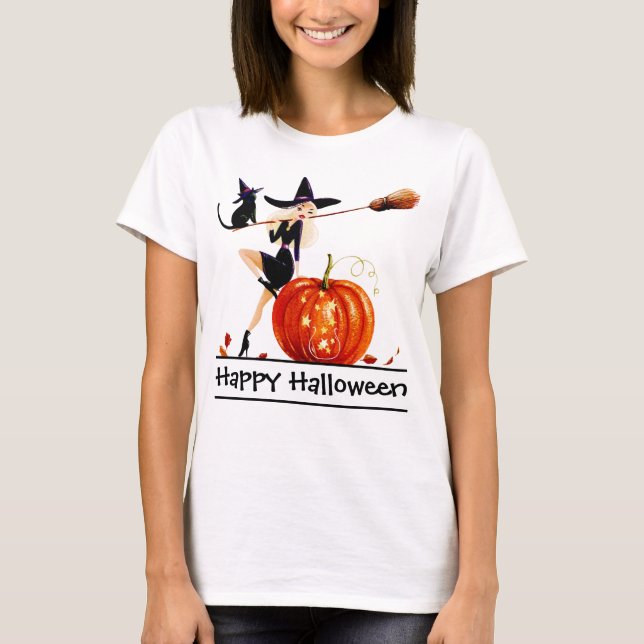Sassy Halloween Witch Woman T-Shirt (Vorderseite)