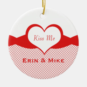 Sassy Heart Fishnet Ornament, Red Keramik Ornament