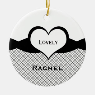 Sassy Heart Fishnet Ornament, Schwarz und Weiß Keramikornament