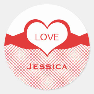 Sassy Heart Fishnet Stickers, Red Runder Aufkleber