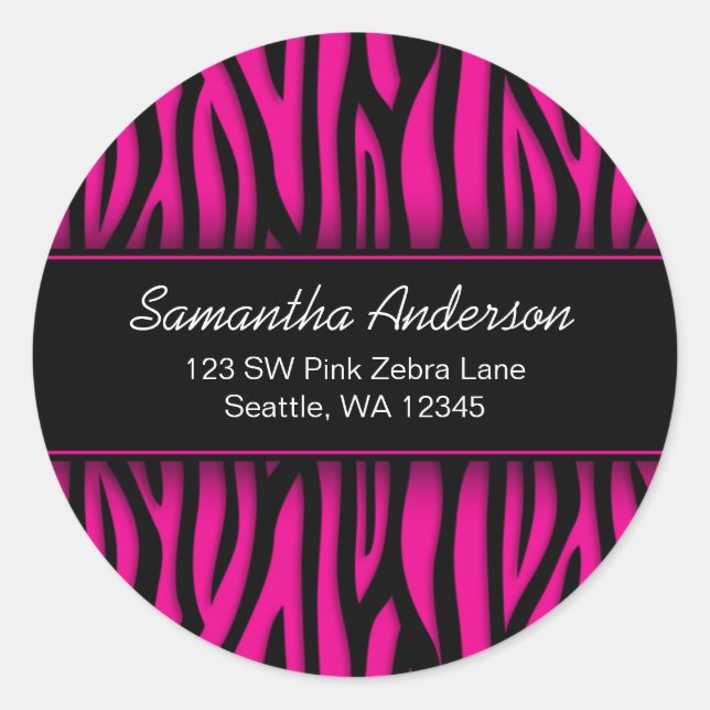 Sassy Hot Pink Zebra Custom Address Label Stickers (Vorderseite)