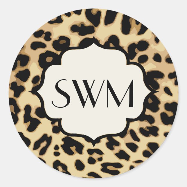 Sassy Leopard Print Mit Monogramm Runder Aufkleber (Vorderseite)