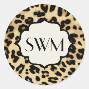 Sassy Leopard Print Mit Monogramm Runder Aufkleber