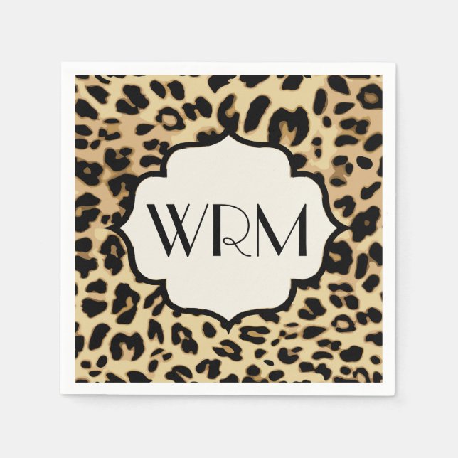 Sassy Leopard Print Mit Monogramm Serviette (Vorderseite)