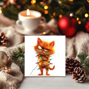 Sassy Orange Cat in Holiday Lights Holiday Card Feiertagskarte