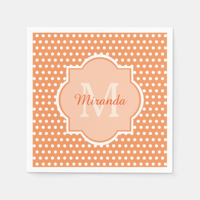 Sassy Orange Polka Dots Monogramm mit Namen Serviette (Vorderseite)