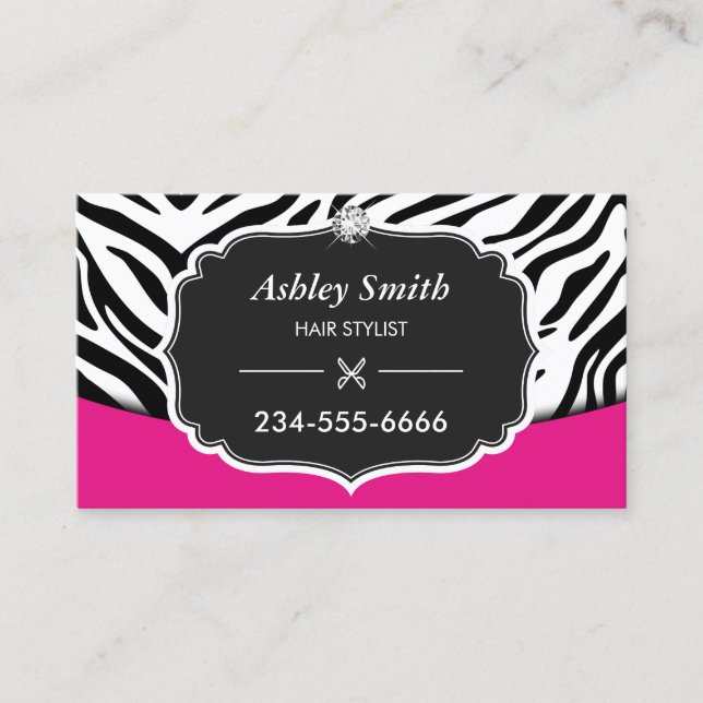 Sassy Pink Zebra Print Hair Stylist Ernennung Terminkarte (Vorderseite)