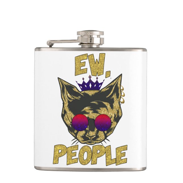 Sassy Royal Cat - "Ew. Leute" Funny Cat Lover Flachmann (Vorderseite)