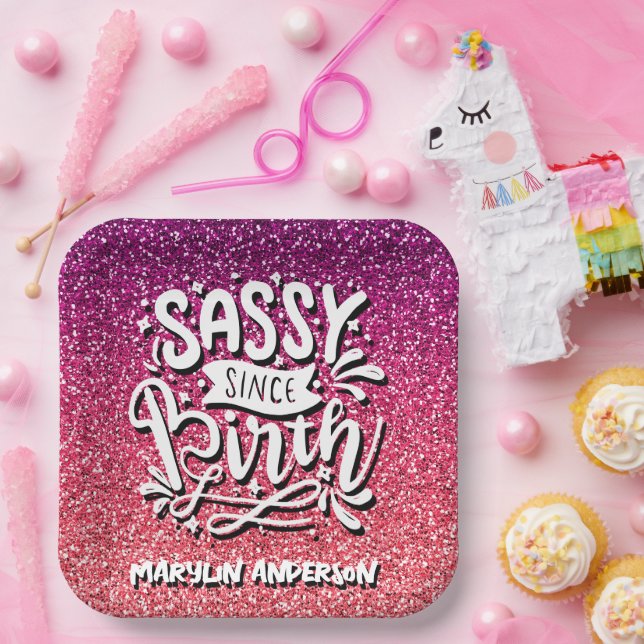 SASSY SEIT GEBURTSGEBURT GLITZER TYPOGRAPHIE PAPPTELLER (Party)