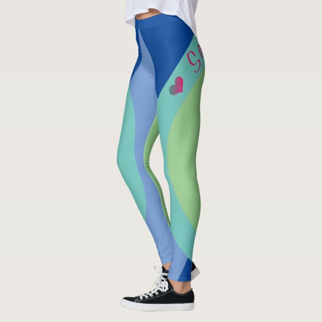 Sassy Smart Script Geometric Blue Green Leggings (Links)