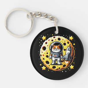 Sassy Space Cat - Astronaut auf einer Käse-Mondque Schlüsselanhänger
