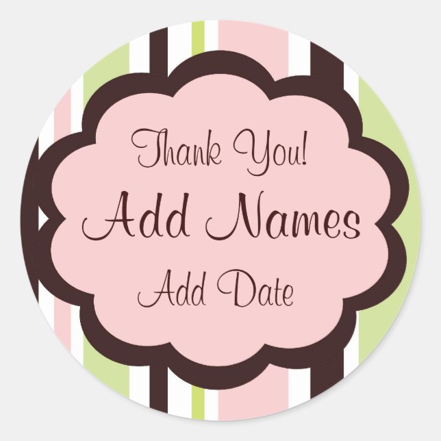 Sassy Stripe rose et Brown Mariage Favor Sticker (Devant)