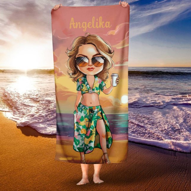 Sassy Summer Lady Personalisierter Name Strandtuch (Von Creator hochgeladen)