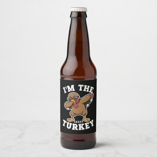 Sassy Turkey Matching Family Erntedank Party Bierflaschenetikett (Vorderseite)