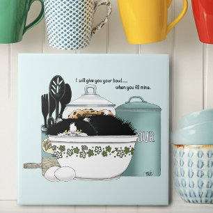 Sassy Tuxedo-Katze Vintage-Schüssel Aqua Retro-Küc Fliese