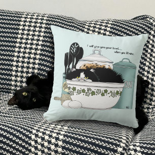 Sassy Tuxedo-Katze Vintage-Schüssel Aqua Retro-Küc Kissen