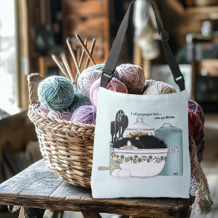 Sassy Tuxedo-Katze Vintage-Schüssel Aqua Retro-Küc Tragetaschen Mit Langen Trägern