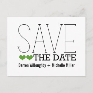 Sassy Typografy Save the Date Postcard, Green Ankündigungspostkarte