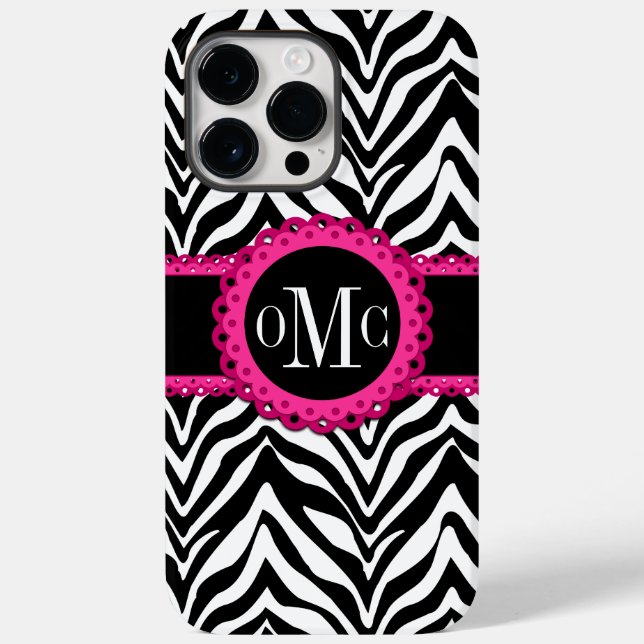 Sassy und Chic Zebra Print Pink Lace Monogram Case-Mate iPhone Hülle (Rückseite)