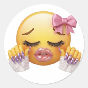 Sassy Weinen Emoji mit rosa Schleife und Nägeln Runder Aufkleber