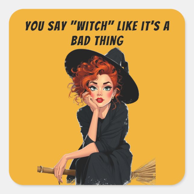 Sassy Witwe Halloween Design Quadratischer Aufkleber (Vorderseite)
