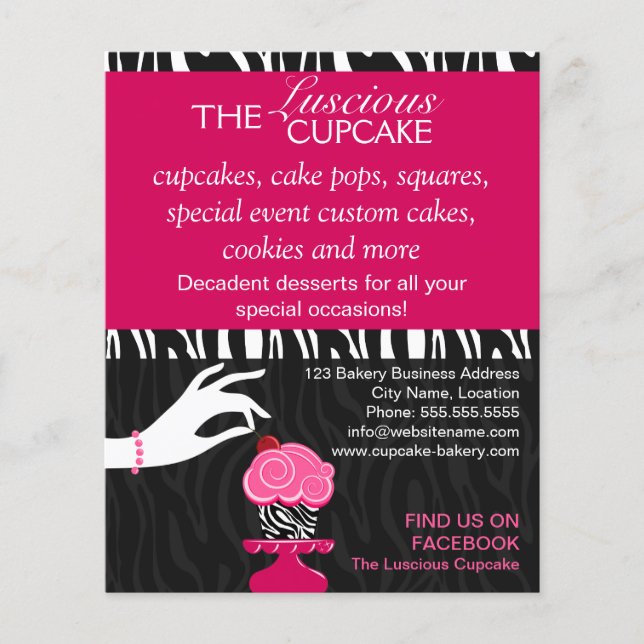 Sassy Zebra Cupcake Bäckerei Werbeaktion Flyer (Vorne)