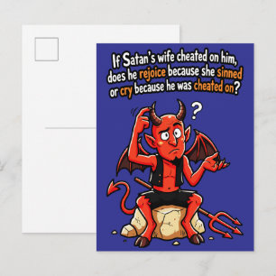 Satan betrügende Frau Sünde Lustiger Teufel Meme Postkarte