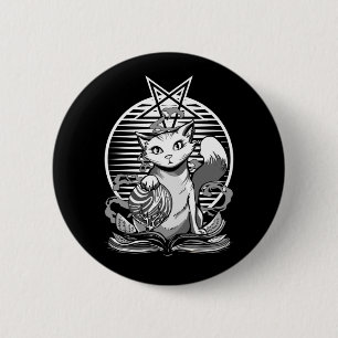 Satan Cat Fortune Teller Witchy Goth Kitten Button