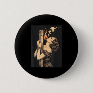 Satan Devil Hell Hexe mit Flammen Cigarette Occul Button