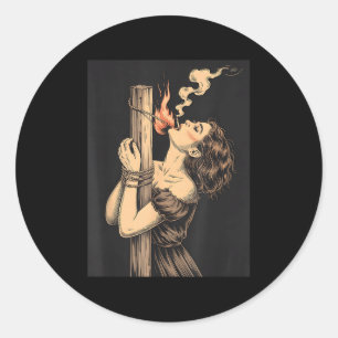 Satan Devil Hell Hexe mit Flammen Cigarette Occul Runder Aufkleber