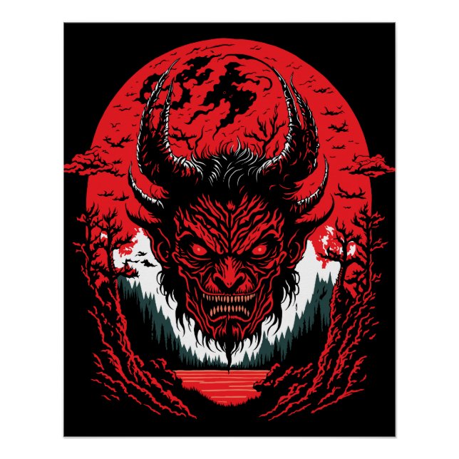 Satan Evil Face | Demon Head Graphic Design Poster (Vorderseite)