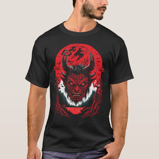 Satan Evil Face | Demon Head Graphic Design T-Shirt (Vorderseite)