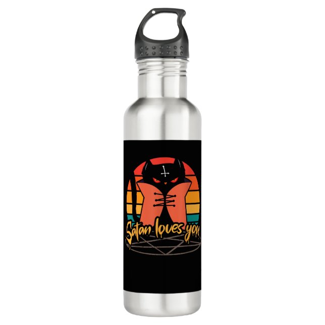 Satan Liebe dich für den schwarzen Katzenliebhaber Edelstahlflasche (Vorderseite)