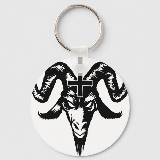 Satanic Goat Head mit Cross (schwarz) Schlüsselanhänger (Vorderseite)