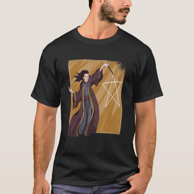 Satanic Wizard Pentagram Stick T-Shirt (Vorderseite)