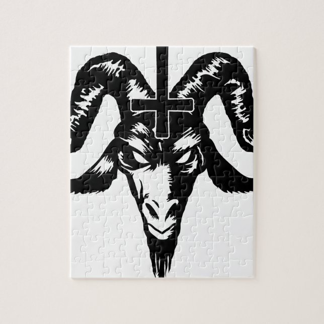 Satanischer Ziegen-Kopf mit Kreuz (Schwarzes) (Vertikal)