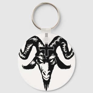 Satanischer Ziegen-Kopf mit Kreuz (Schwarzes) Schlüsselanhänger