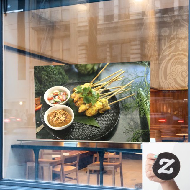 Satay Chicken Peanut Sauce Thai Food Thai Snack Fensteraufkleber (Café-Fenster)